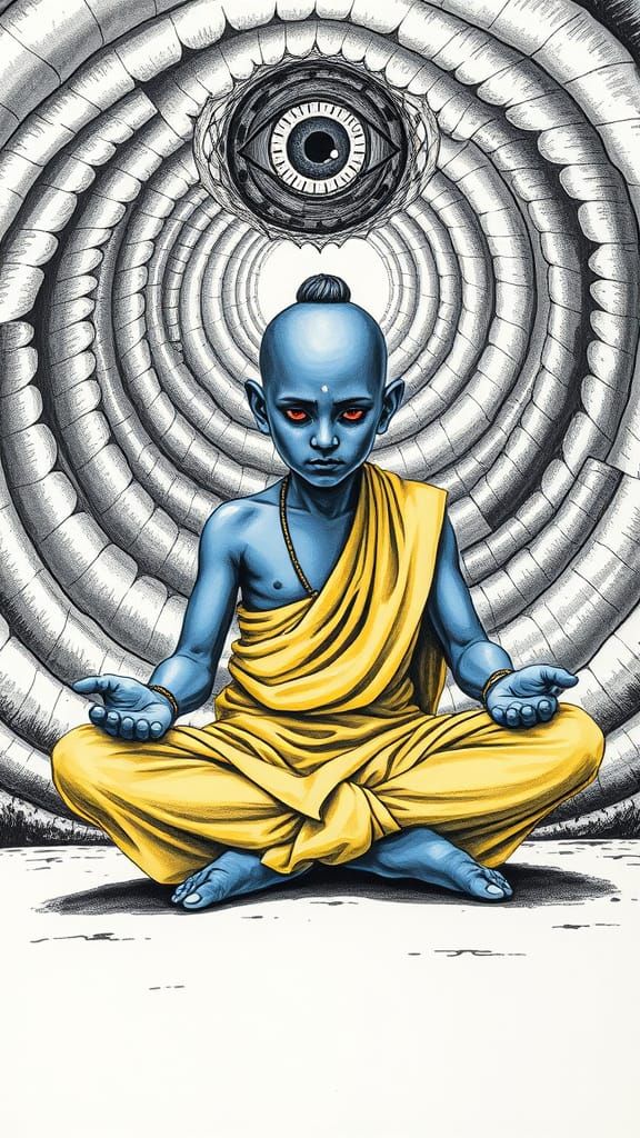 Mystical Guru in Cosmic Lotus Pose