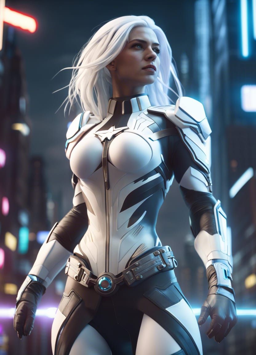 Cyberpunk Captain Carter Thunderbolt Power in the City