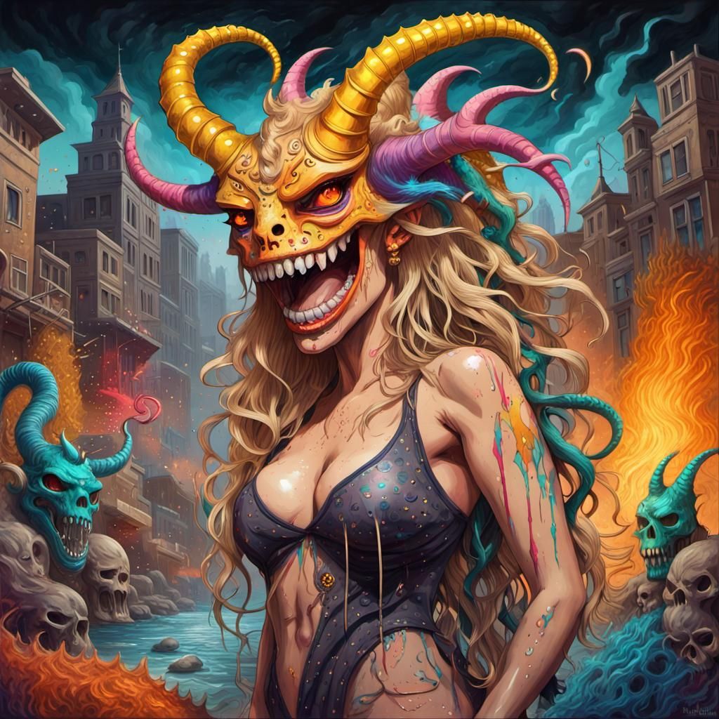 Water Witch with Crystal Horns in Graffiti Art