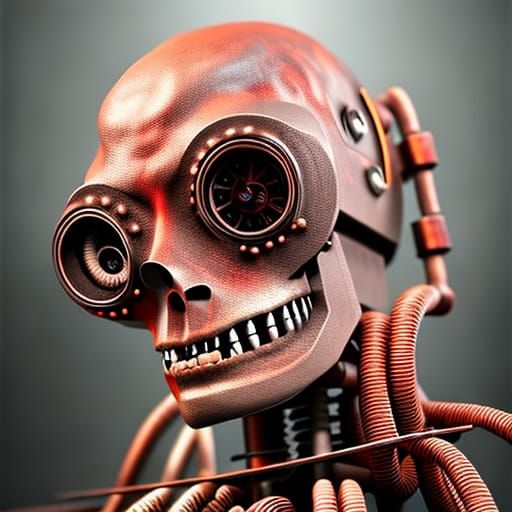 Biomechanical Humanoid Clockwork in Biopunk Style