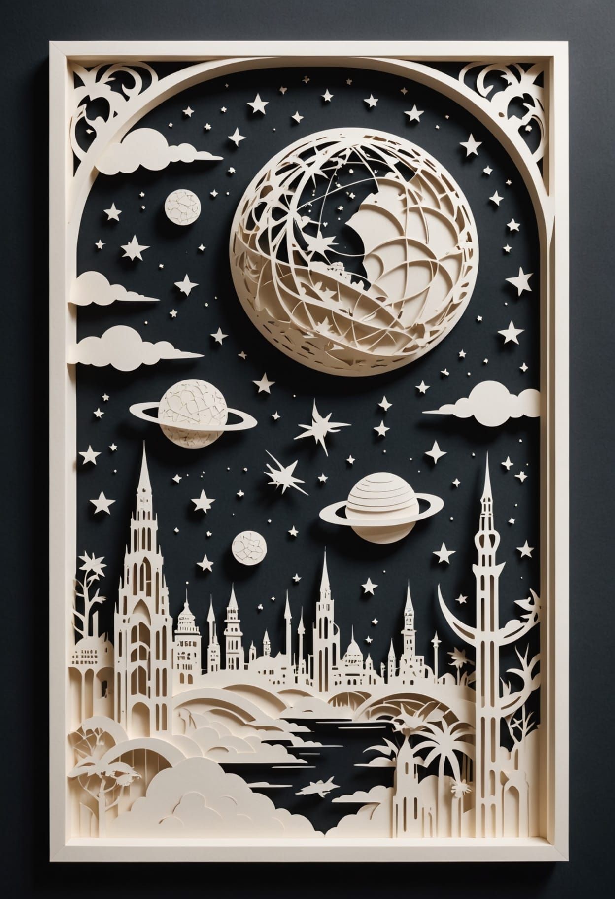 Colorful Papercut Style Space Scene