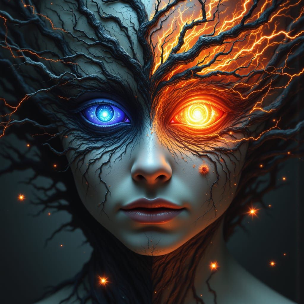 Cosmic Entity Portrait in Surrealist Style