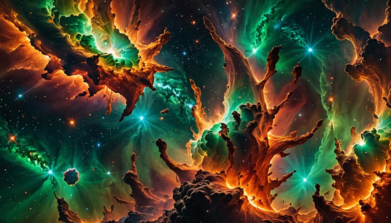 Galactic Collision in a Nebula, Hyperrealistic Style