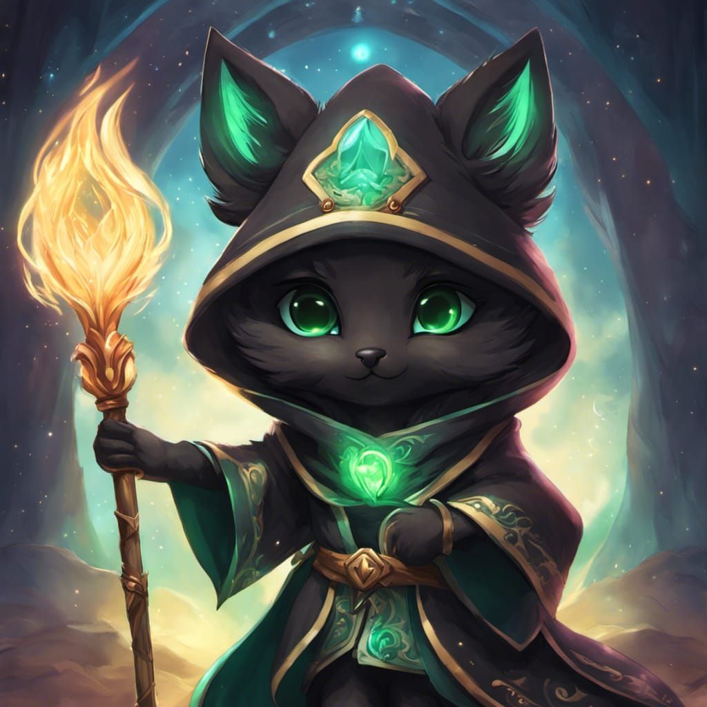 Whimsical Kitsune Mage Casting Bioluminescence Spells