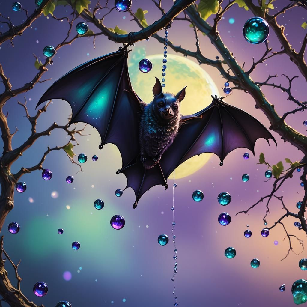 Bat in Art Deco Style With Silver Bubbles