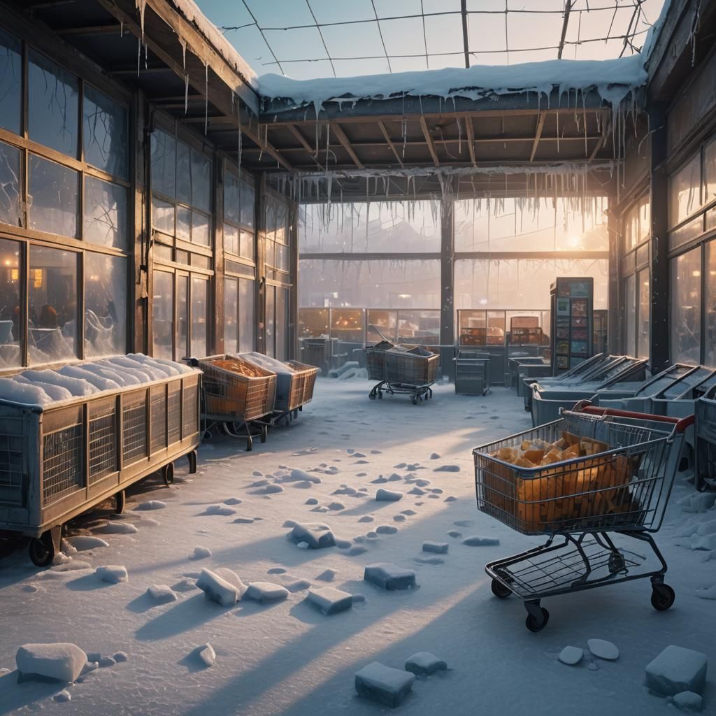 Eerie Abandoned Shopping Center in Icy Haze