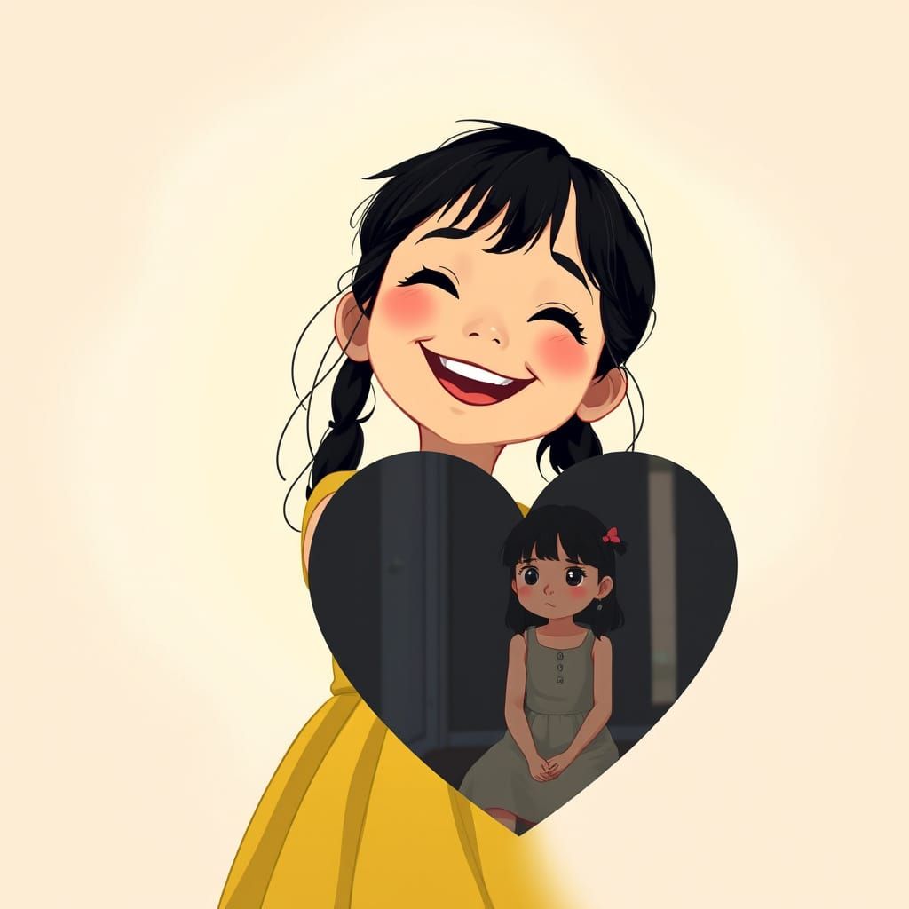 Whimsical Girl with Heart-Shaped Dualities in Soft Light