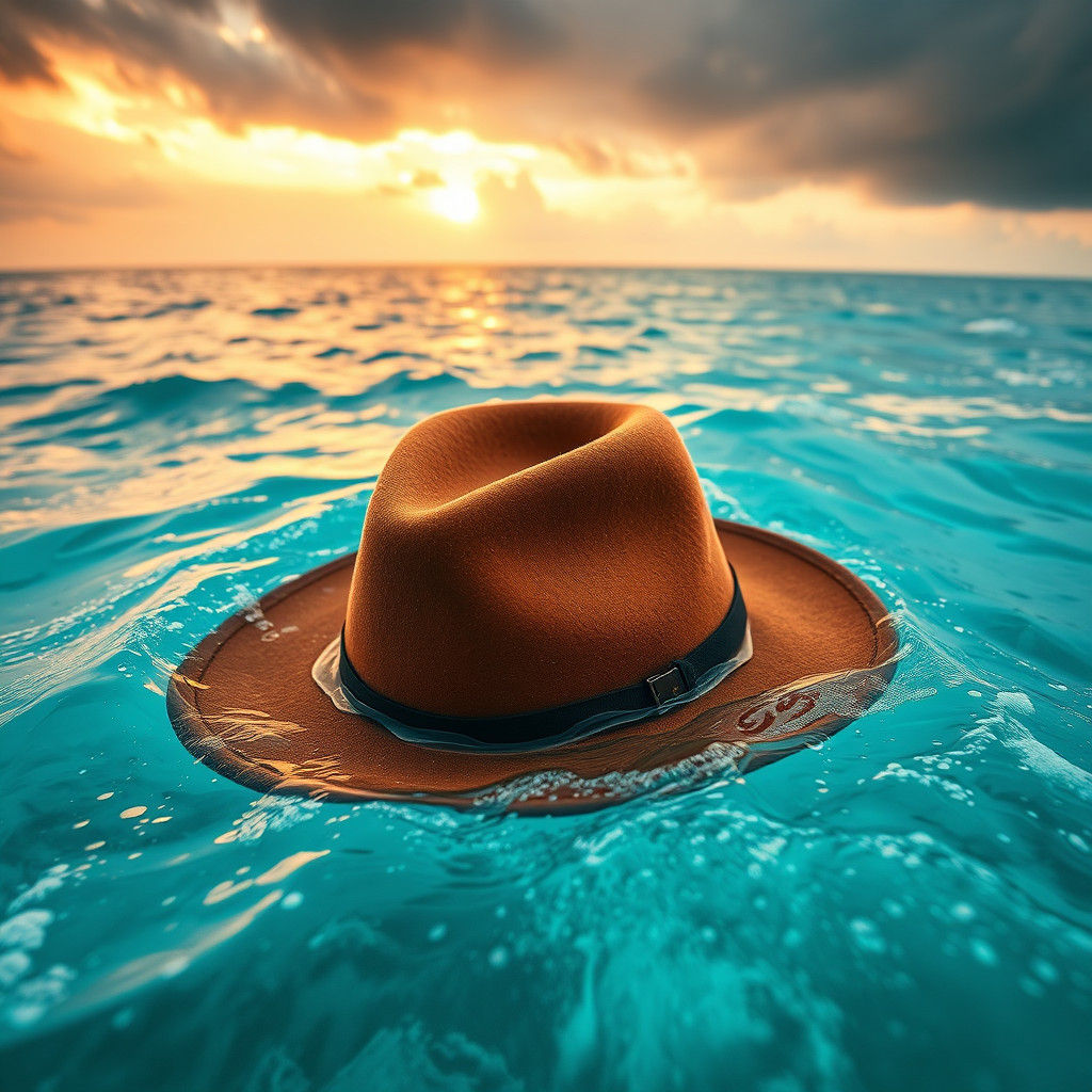 Fedora Hat Adrift in Turquoise Ocean Waters