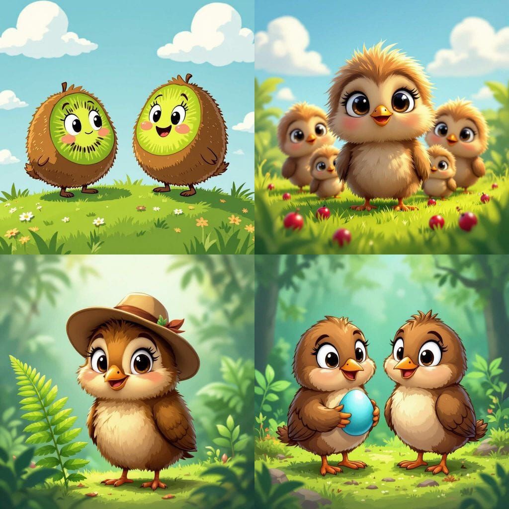 Cute Cartoon Kiwis in Fun Poses