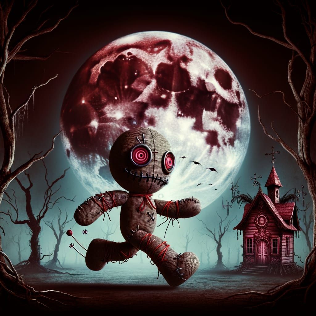 Voodoo Doll Stomping Through Twisted Forest