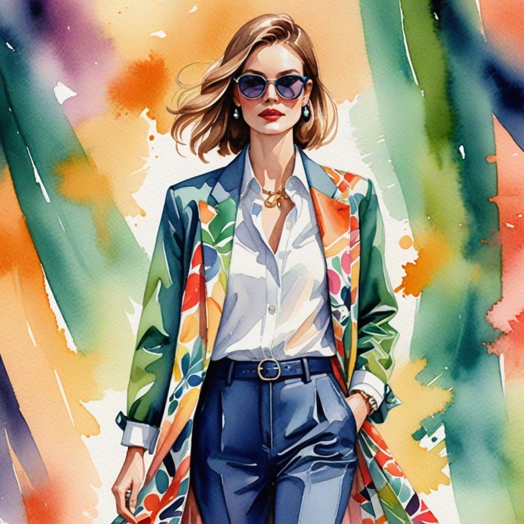 Vibrant Watercolor Fashion Illustration of a Stylish Outfit