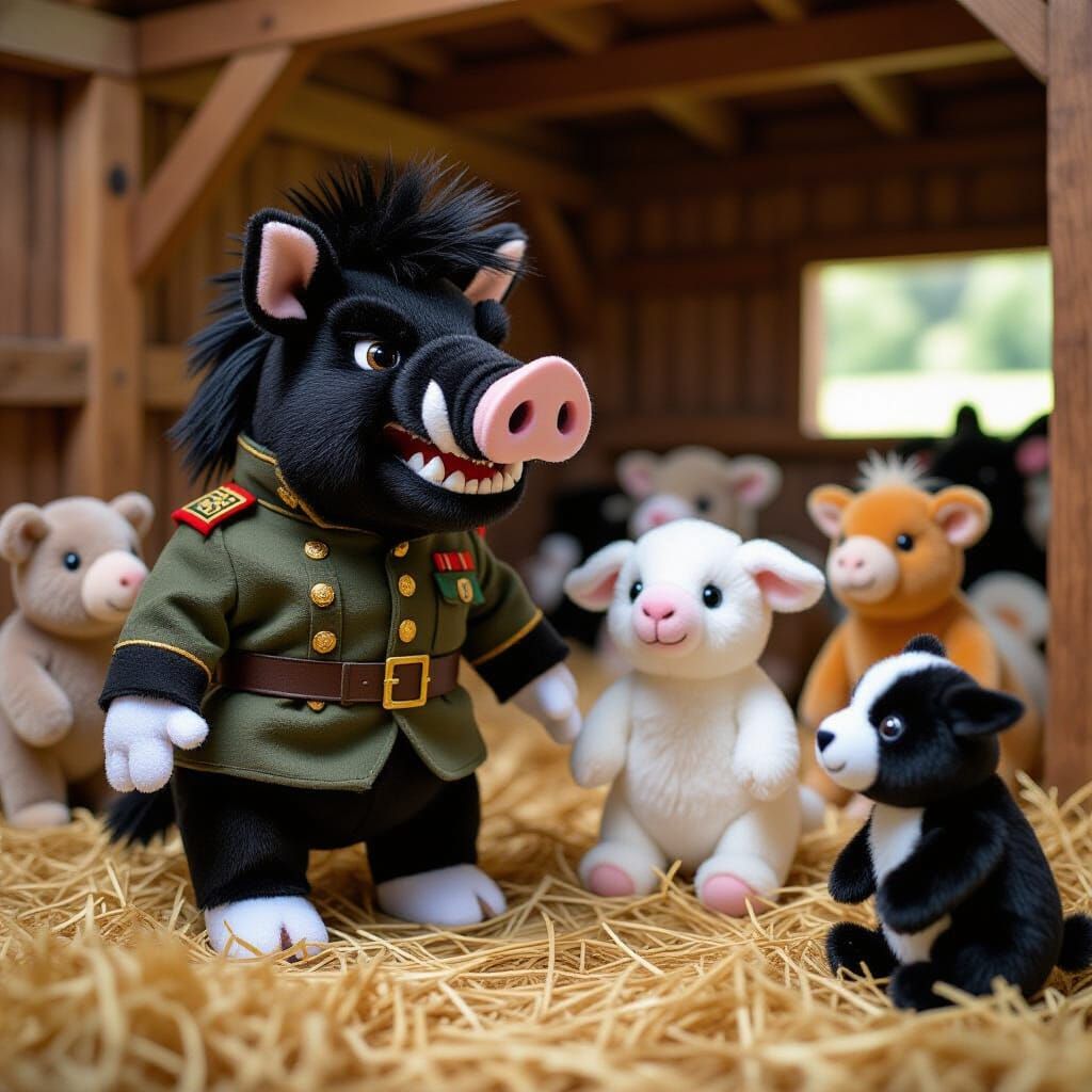 Plushie Boar Harangues Animals in Barn