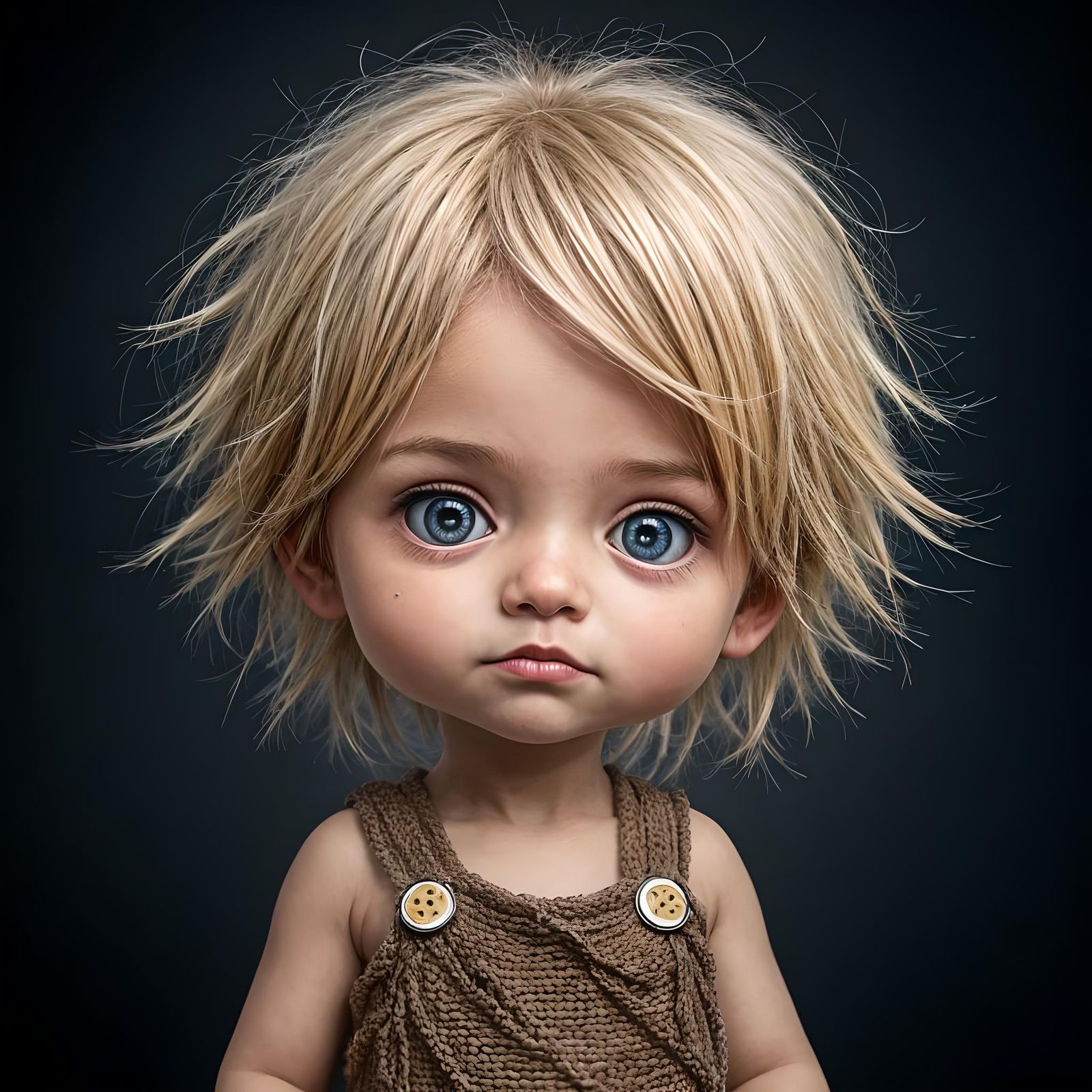 Mischievous Blue-Eyed Doll in Crochet Outfit