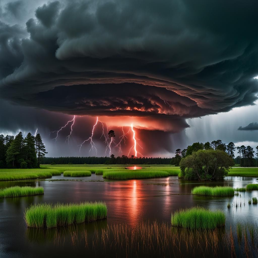 Stormy Marsh Destroyed by Tornado and UFO Laser