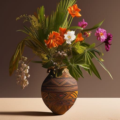 Still Life: Ancient Vase with Flower Arrangement