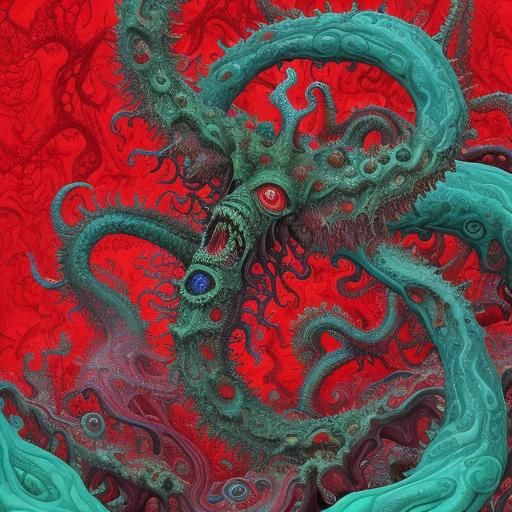 Eldritch Fractal Abomination in Colorful Ink Art