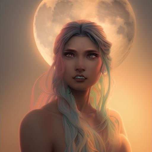 Detailed Portrait of a Luminous Moon Goddess