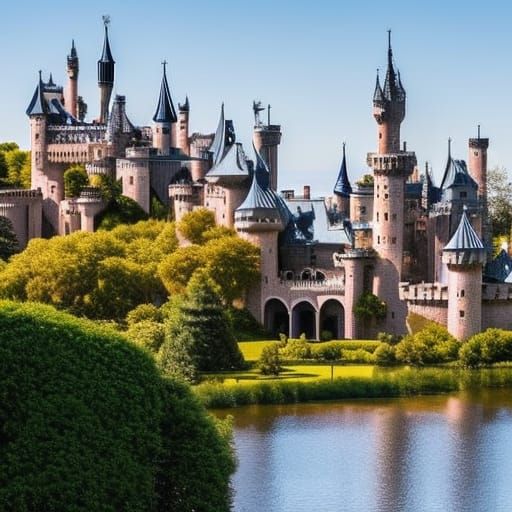 Detailed Gothic Castle City with Rose Gardens