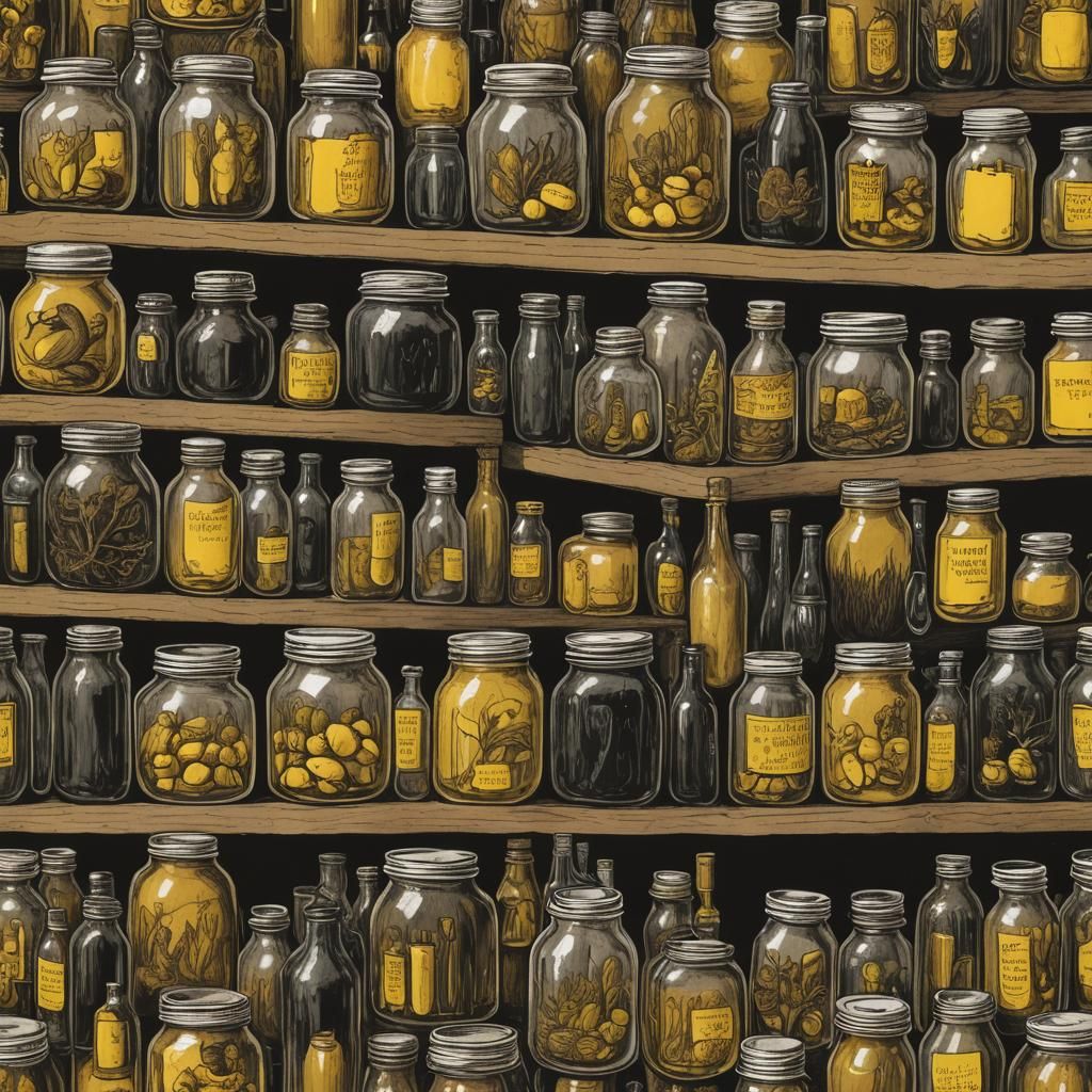 Shelf of Jars: A Lovecraftian Lowbrow Drawing