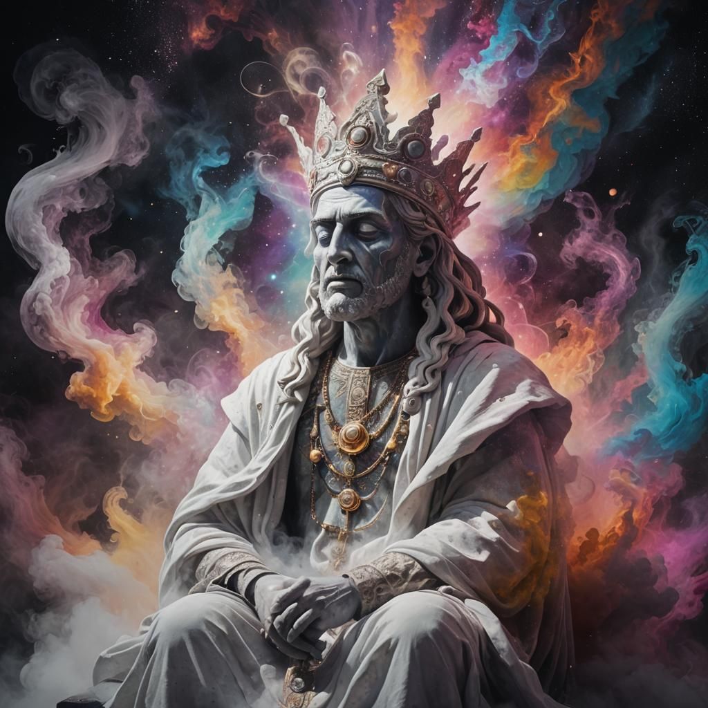 Stoned Enthroned: Hypnotic Splash Art in Psychedelic Mist