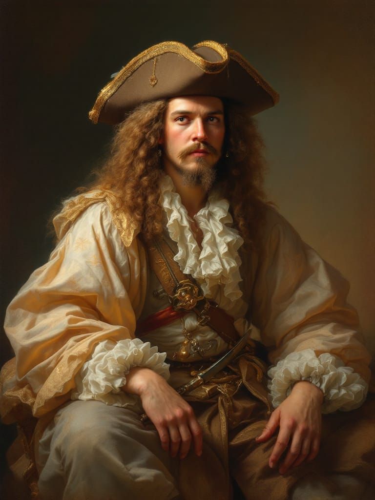 Rococo Portrait of Blackbeard in Warm Studio Light
