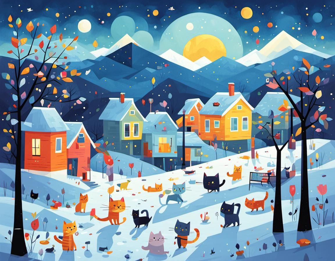 Whimsical Cat Illustration in Cartoon Style