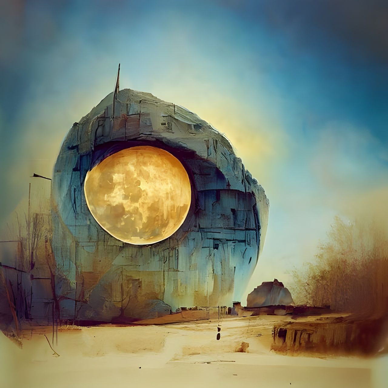 Minimalist Moon Portrait Over Tatooine, McQuarrie Style