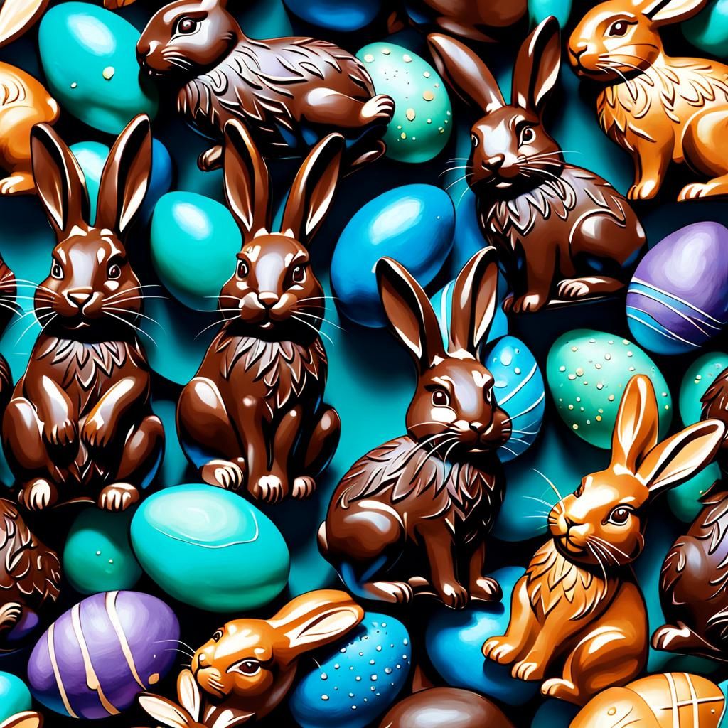 Abstract Easter Chocolate Bunnies in Complementary Colors