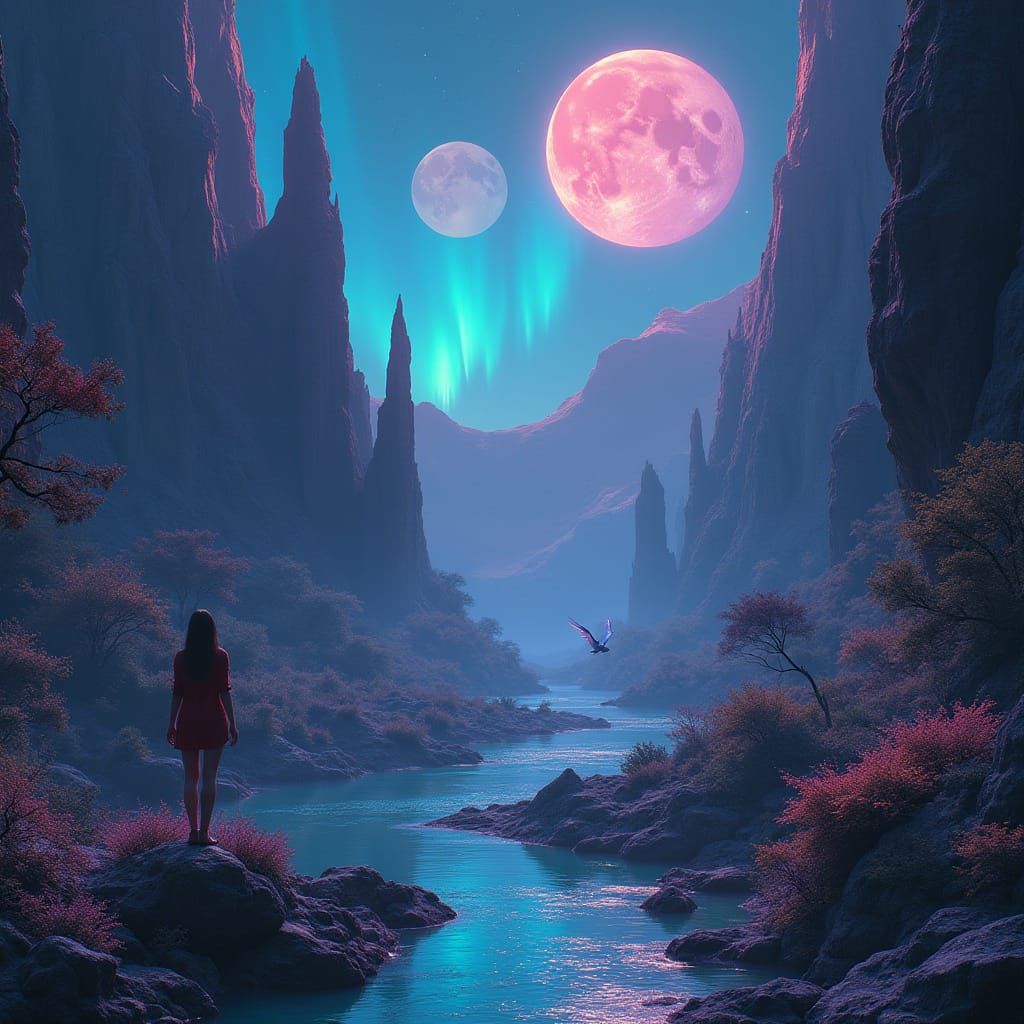 Otherworldly City Under Aurora, in Fantasy Style