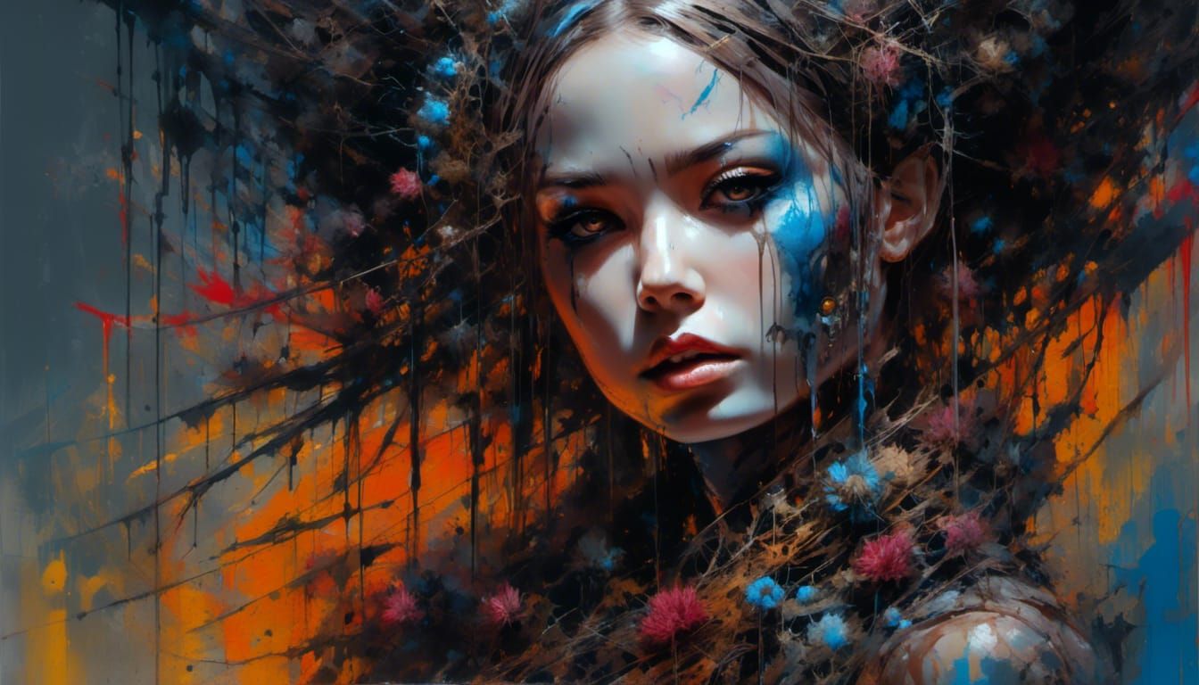 Horrorcore Figure in Elegant Dress with Graffiti Airbrushing