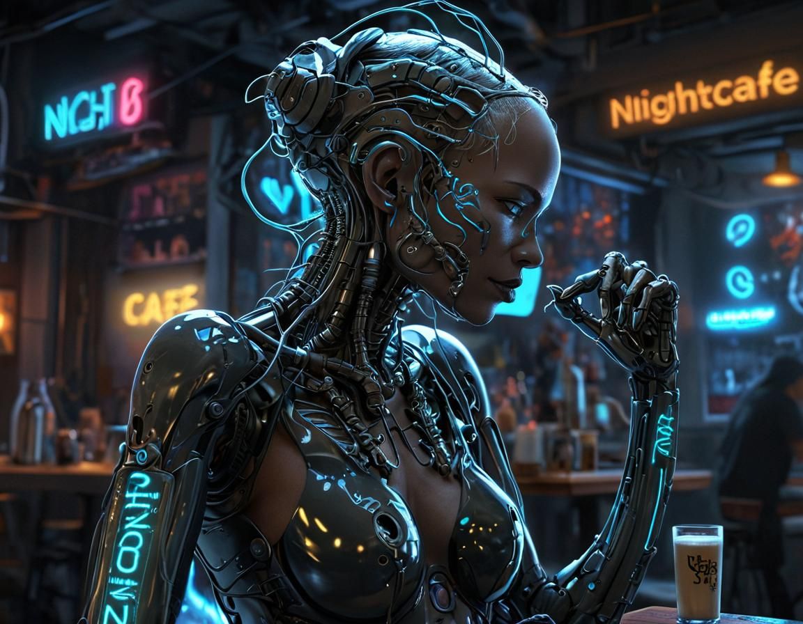 Cyberpunk Granny with Neon Sign in Metropolis