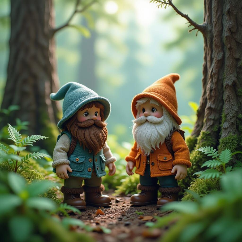 Mini Bigfoot Figurines in Forest, Whimsical Style