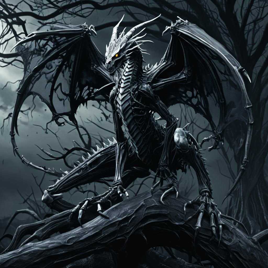 Skeletal Dragon in Biomechanical Dark Fantasy Style