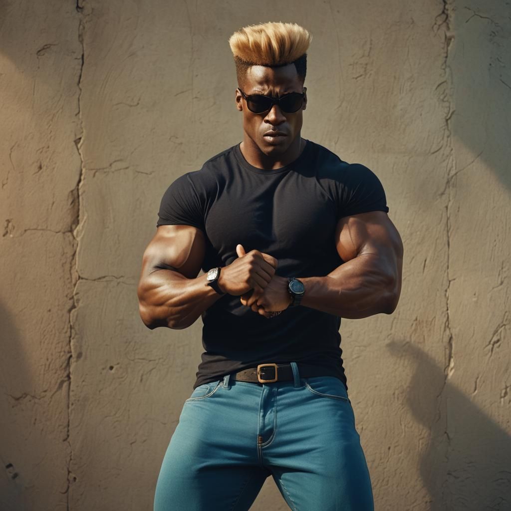 Cinematic Black Johnny Bravo Flexing Muscles