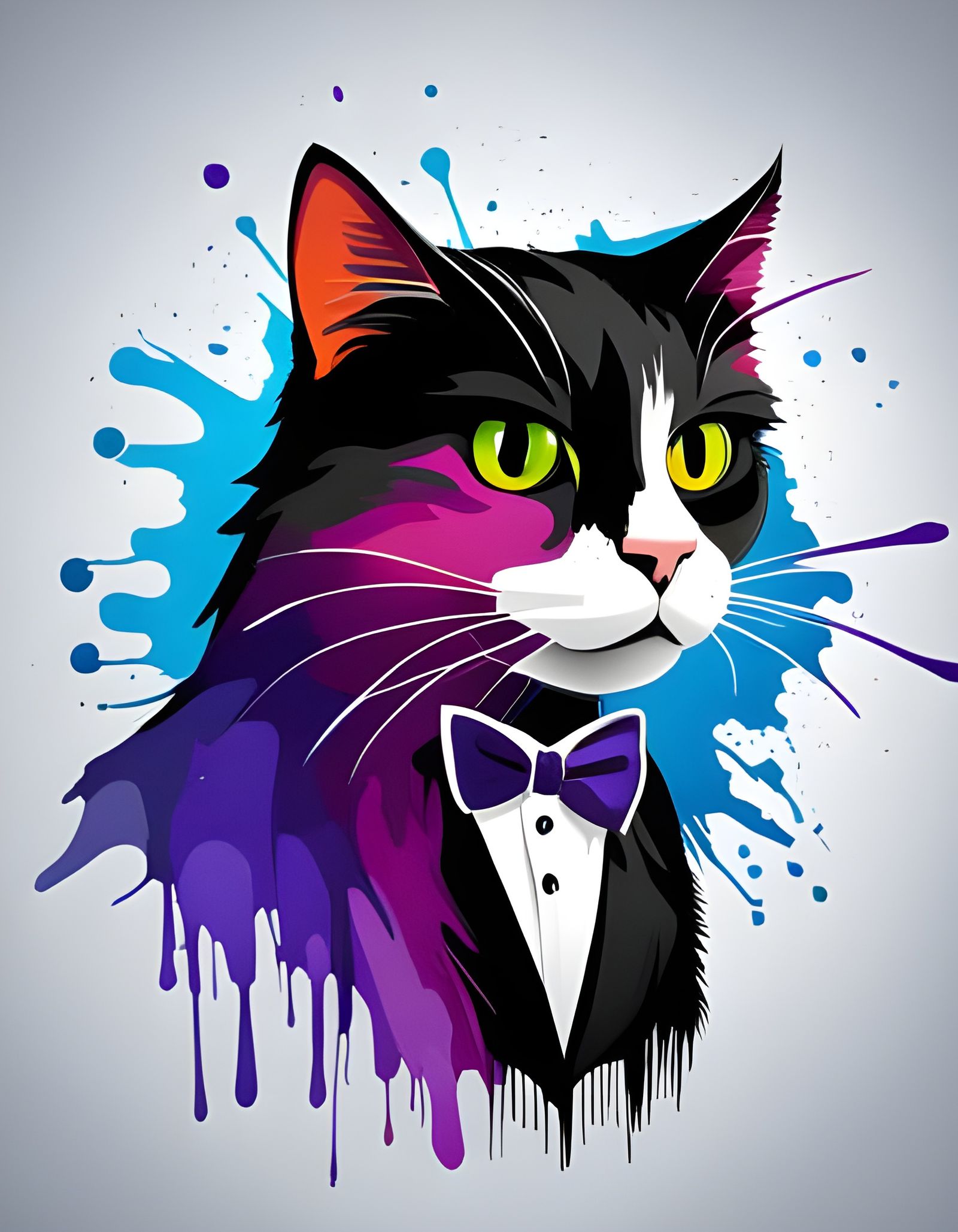 Paint Splatter Tuxedo Cat