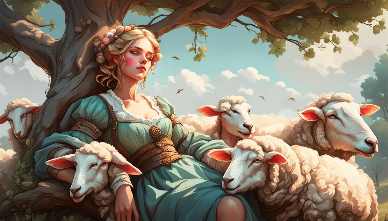 Bo Peep Portrait in Hyperdetailed Art Nouveau Style