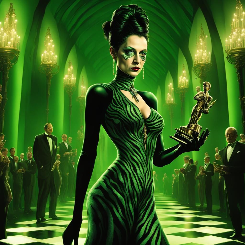 Biological Goth Woman as Al Pacino, Holding Oscar