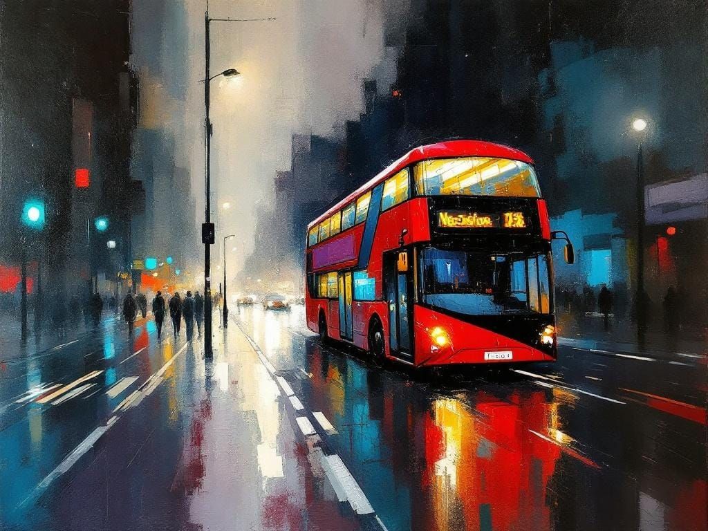 Vivid Abstract Watercolor of London Street at Night