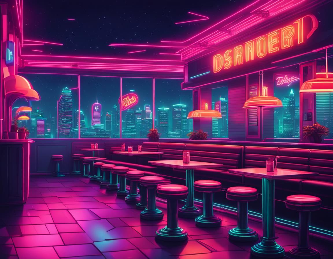 Neon Diner Restaurant at Night: Synthwave Style