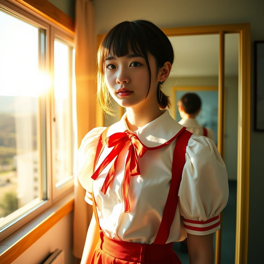 Teen in School Uniform with Cinematic Lighting