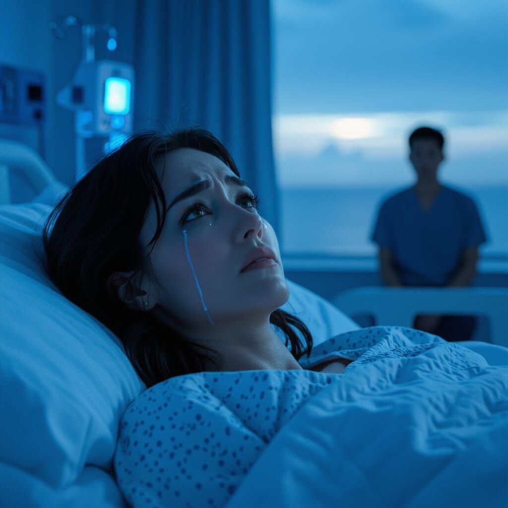 Cinematic Blue Hospital Scene of Loss and Despair