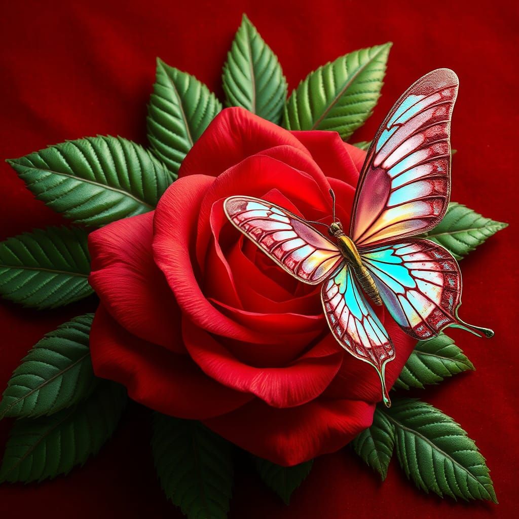 Red Rose Embroidery in Hyper-Detailed Digital Art