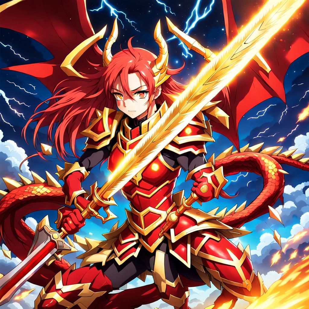 Anime Female Warrior with Dragon Armor and Sword