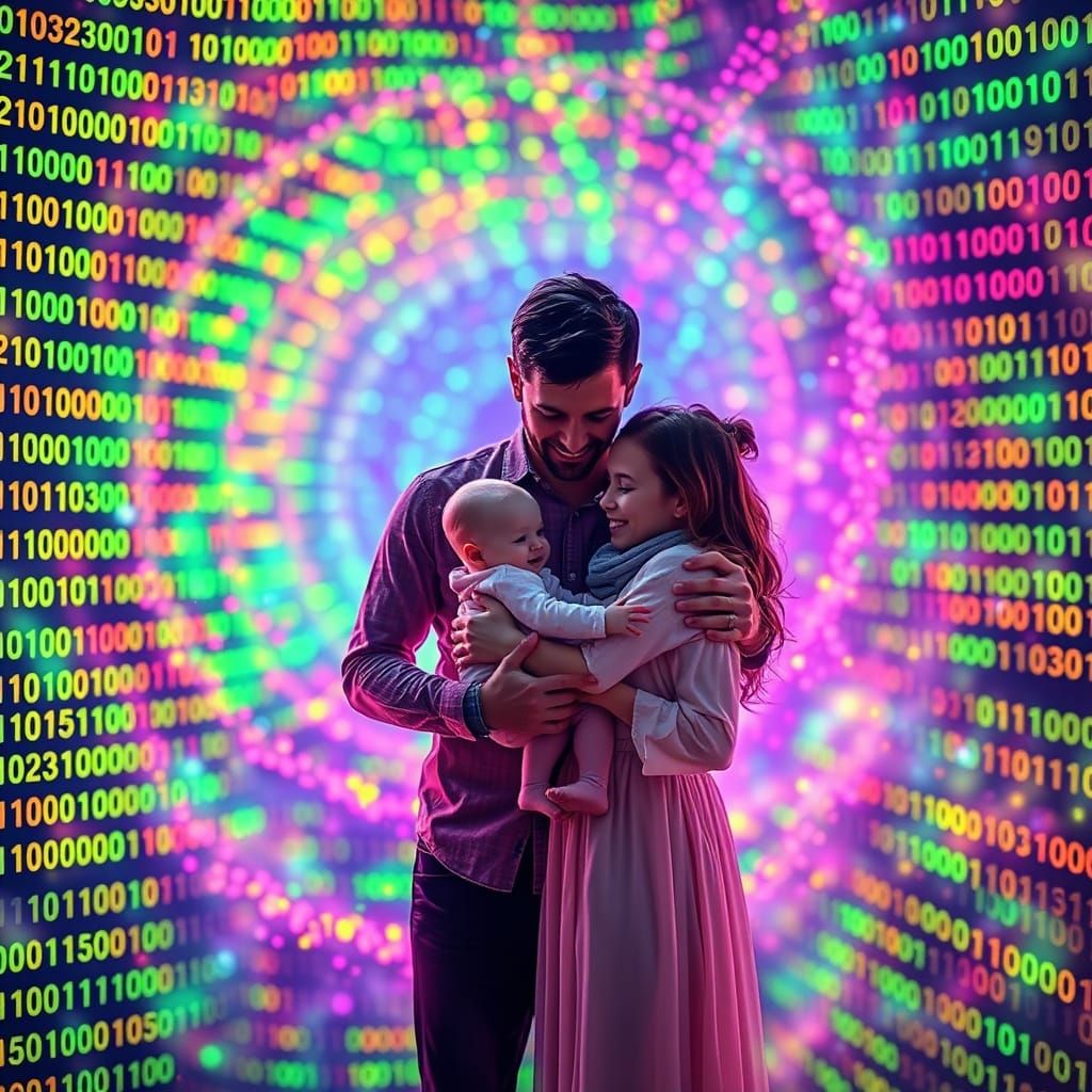 Fluorescent Binary Code Melts into Family Portrait