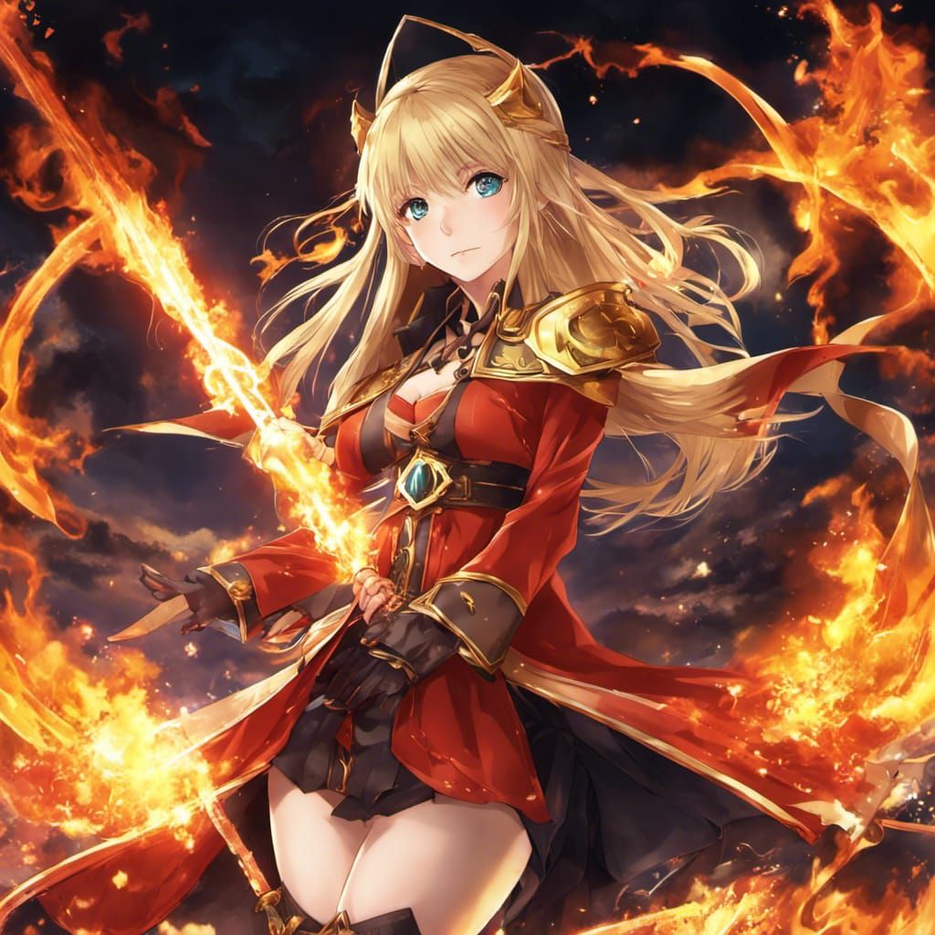 Blonde Fire Wizard in Anime Style