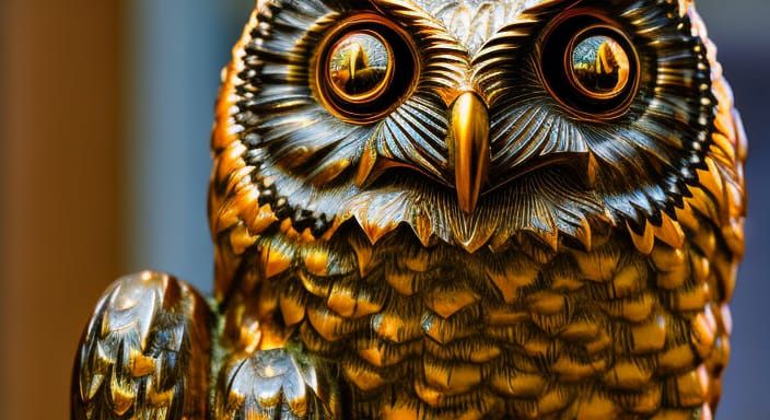 Bronze Owl Statue with Copper Accents
