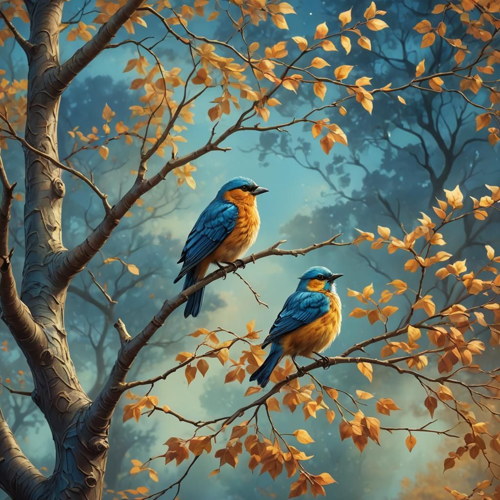 Autumn Bird in Whimsical Fantasy Landscape
