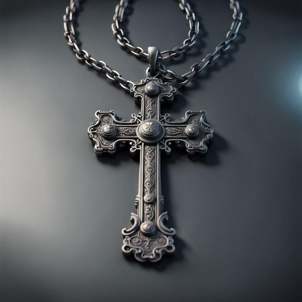 Stainless Steel Cross Amulet: Detailed Digital Illustration