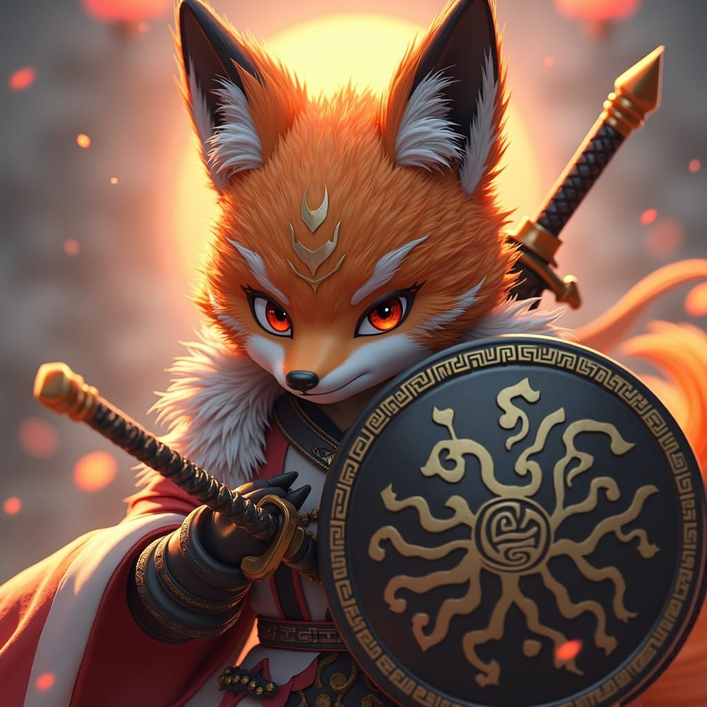 Fox Masked Warrior Concept Art in 3D Anime Style