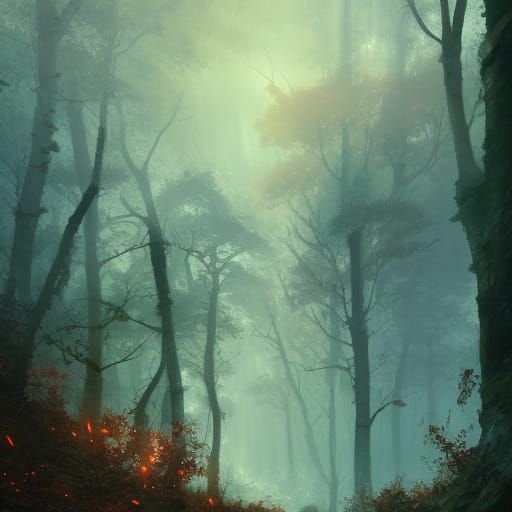 Mysterious Autumn Forest in Volumetric Lighting